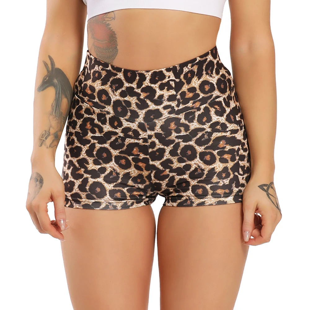 Women's Shorts High Waist Gym Shorts Women Sport Shorts Leopard Print Workout Vital Fitness Yoga Shorts Scrunch Butt Leggings