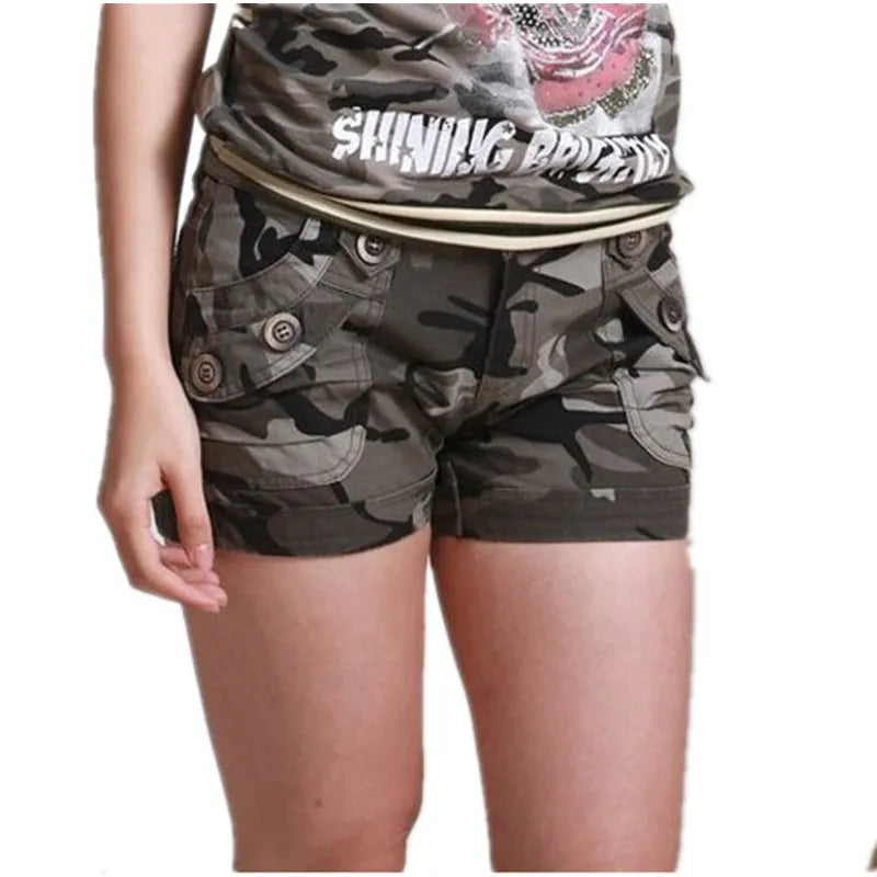 Women's Summer Camouflage Shorts Casual Military Zipper Pocket Pantaloon Ladies Plus Size 4XL Cotton Slim Fit Mini Shorts