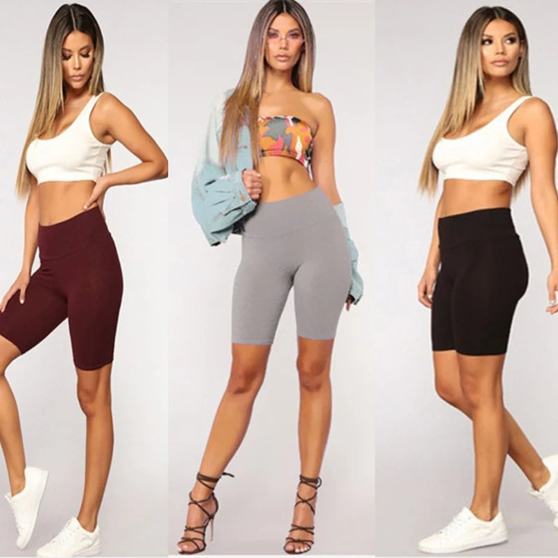 Women Thin Fitness Short Pants Casual Ladies Slim Pants High-Waist Summer Bottom Knee-Length Black Shorts Bodycon Streetwear