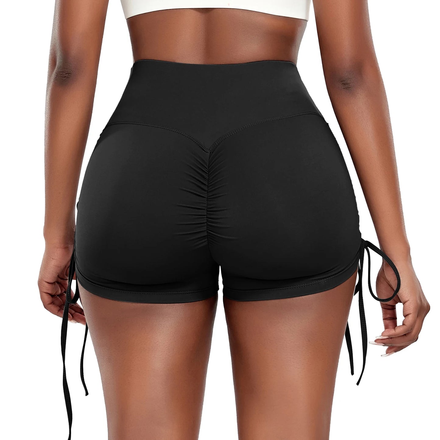 Side Drawstring Yoga Shorts Fitness Women's High Waist Tummy Control Leggings Scrunch Butt Booty Fitness Running Sports Tights