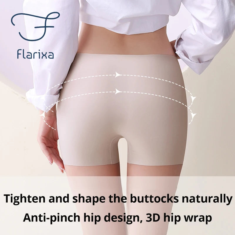 Flarixa Seamless Protective Shorts Under the Skirt Ice Silk Safety Panties Women's Boxer Boyshort Soft Hip Lifting Underwear