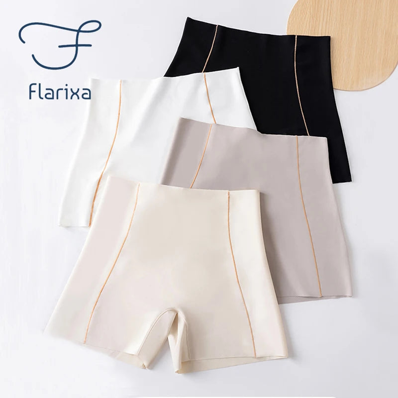 Flarixa Seamless Protective Shorts Under the Skirt Ice Silk Safety Panties Women's Boxer Boyshort Soft Hip Lifting Underwear