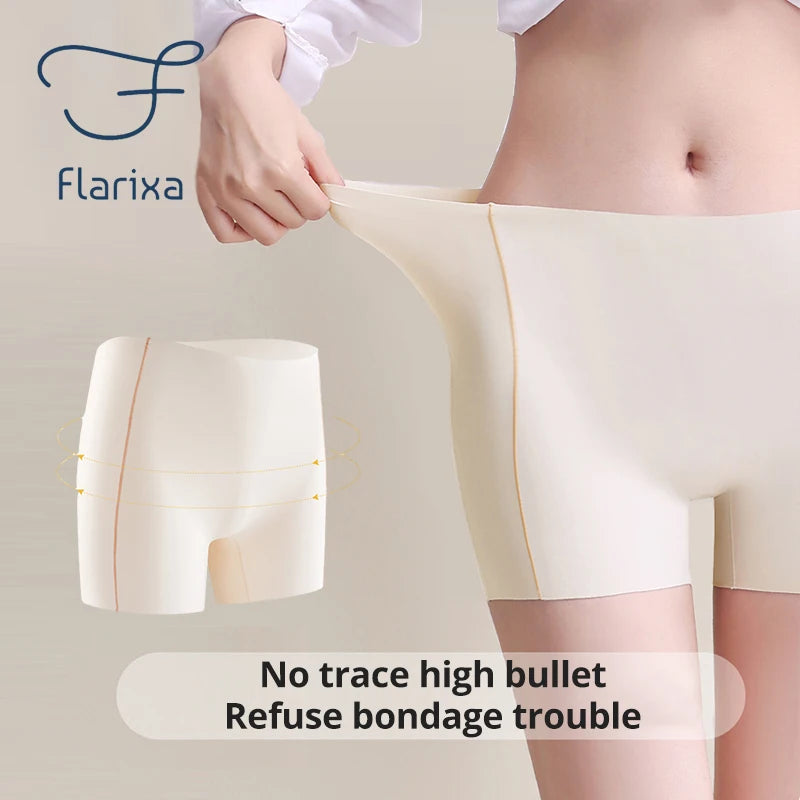 Flarixa Seamless Protective Shorts Under the Skirt Ice Silk Safety Panties Women's Boxer Boyshort Soft Hip Lifting Underwear