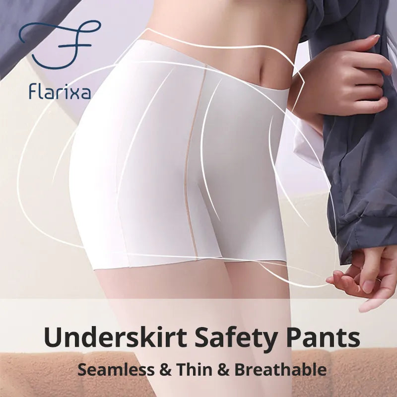 Flarixa Seamless Protective Shorts Under the Skirt Ice Silk Safety Panties Women's Boxer Boyshort Soft Hip Lifting Underwear