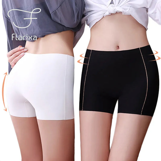 Flarixa Seamless Protective Shorts Under the Skirt Ice Silk Safety Panties Women's Boxer Boyshort Soft Hip Lifting Underwear